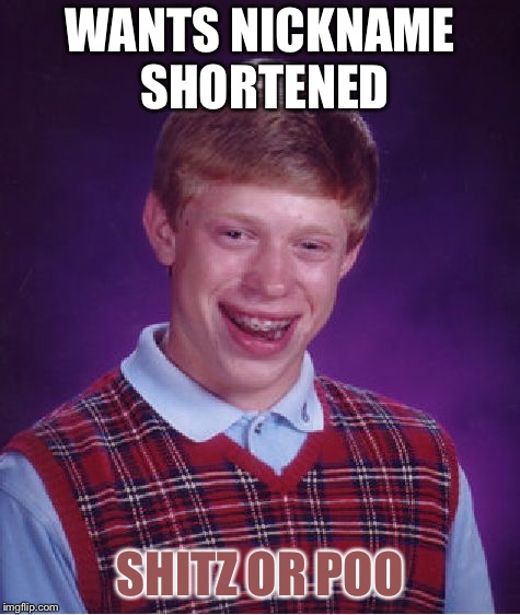 Bad Luck Brian Meme | WANTS NICKNAME SHORTENED SHITZ OR POO | image tagged in memes,bad luck brian | made w/ Imgflip meme maker