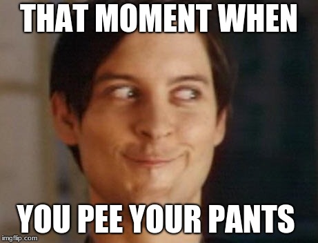 Spiderman Peter Parker | THAT MOMENT WHEN; YOU PEE YOUR PANTS | image tagged in memes,spiderman peter parker | made w/ Imgflip meme maker