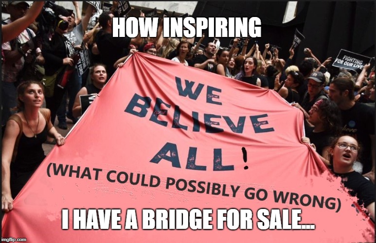 These are the people Democrats love most! | HOW INSPIRING; I HAVE A BRIDGE FOR SALE... | image tagged in brett kavanaugh,witch hunt,sexual assault,liberal logic,feminism is cancer | made w/ Imgflip meme maker