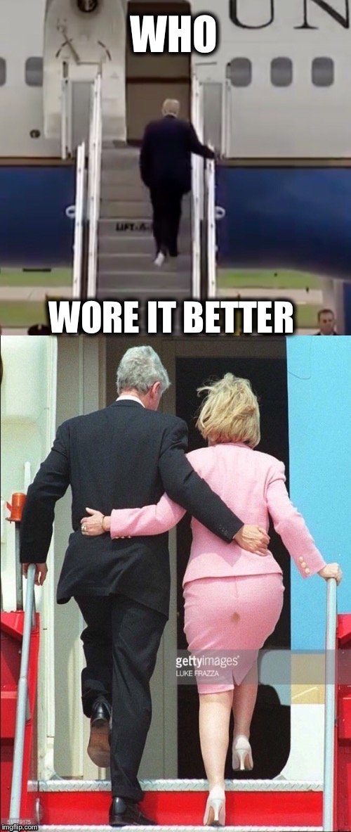 At least he uses toilet paper... | WHO; WORE IT BETTER | image tagged in trump,hillary,clinton | made w/ Imgflip meme maker