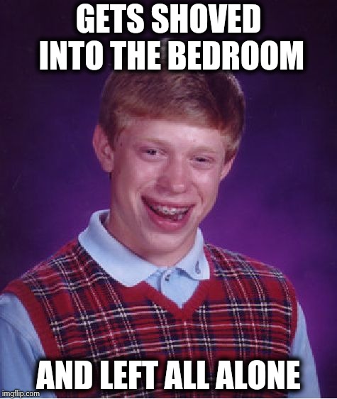 Bad Luck Brian Meme | GETS SHOVED INTO THE BEDROOM AND LEFT ALL ALONE | image tagged in memes,bad luck brian | made w/ Imgflip meme maker
