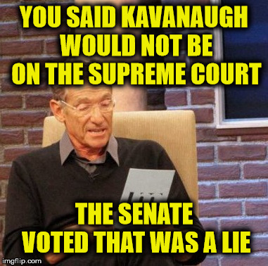 Maury Lie Detector | YOU SAID KAVANAUGH WOULD NOT BE ON THE SUPREME COURT; THE SENATE VOTED THAT WAS A LIE | image tagged in memes,maury lie detector,brett kavanaugh | made w/ Imgflip meme maker