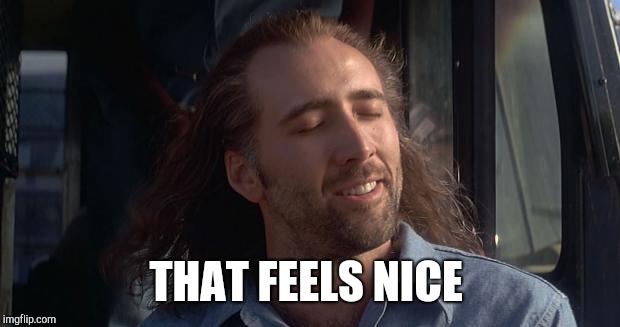Nic Cage Feels Good | THAT FEELS NICE | image tagged in nic cage feels good | made w/ Imgflip meme maker