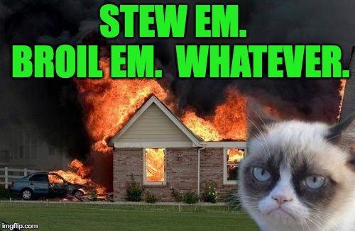 Burn Kitty Meme | STEW EM.  BROIL EM.  WHATEVER. | image tagged in memes,burn kitty,grumpy cat | made w/ Imgflip meme maker