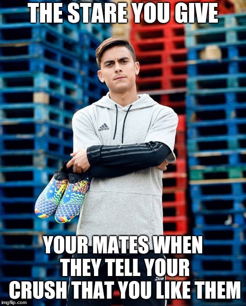 THE STARE YOU GIVE; YOUR MATES WHEN THEY TELL YOUR CRUSH THAT YOU LIKE THEM | image tagged in crush,relatable | made w/ Imgflip meme maker
