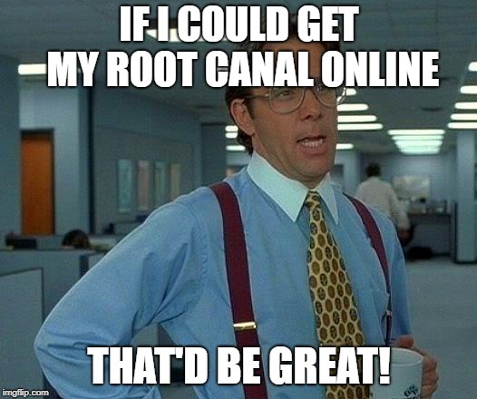That Would Be Great Meme | IF I COULD GET MY ROOT CANAL ONLINE THAT'D BE GREAT! | image tagged in memes,that would be great | made w/ Imgflip meme maker