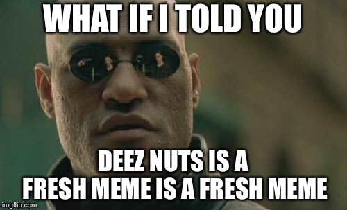 Matrix Morpheus Meme | WHAT IF I TOLD YOU; DEEZ NUTS IS A FRESH MEME IS A FRESH MEME | image tagged in memes,matrix morpheus | made w/ Imgflip meme maker
