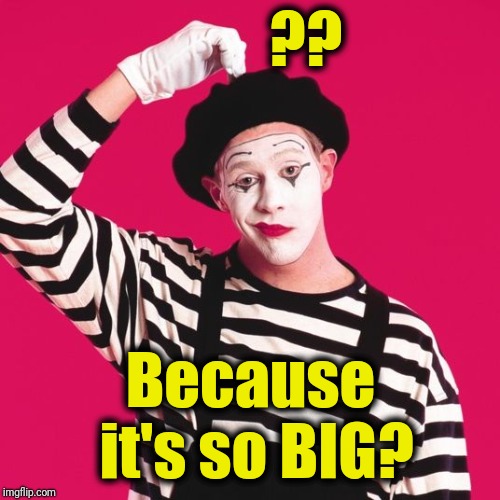confused mime | ?? Because it's so BIG? | image tagged in confused mime | made w/ Imgflip meme maker
