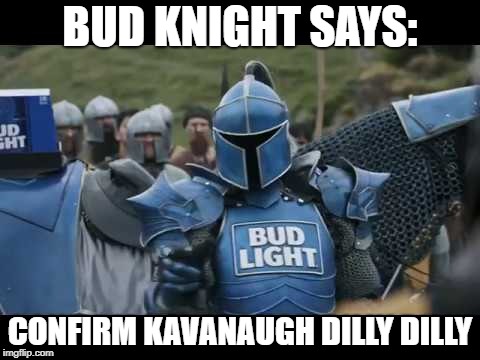 Confirm | BUD KNIGHT SAYS:; CONFIRM KAVANAUGH DILLY DILLY | image tagged in confirm | made w/ Imgflip meme maker