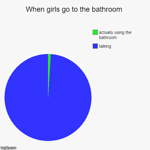When girls go to the bathroom | talking, actually using the bathroom | image tagged in funny,pie charts | made w/ Imgflip chart maker