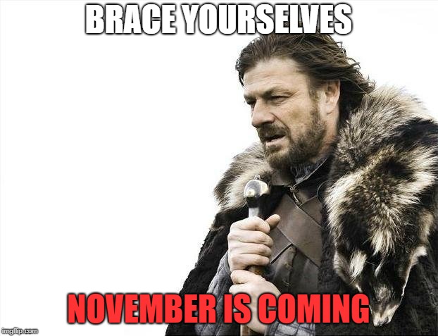 Brace Yourselves X is Coming Meme | BRACE YOURSELVES; NOVEMBER IS COMING | image tagged in memes,brace yourselves x is coming,politics,politics lol | made w/ Imgflip meme maker