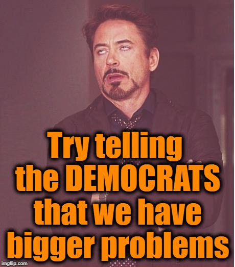 Face You Make Robert Downey Jr Meme | Try telling the DEMOCRATS that we have bigger problems | image tagged in memes,face you make robert downey jr | made w/ Imgflip meme maker