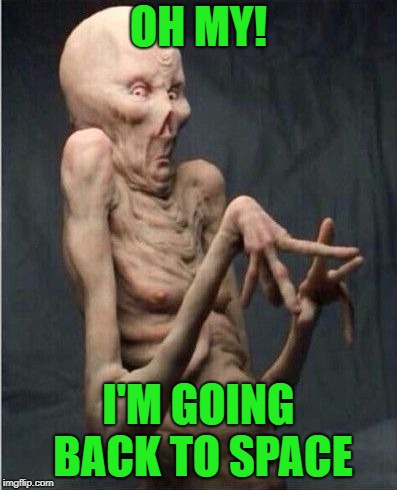 Grossed Out Alien | OH MY! I'M GOING BACK TO SPACE | image tagged in grossed out alien | made w/ Imgflip meme maker