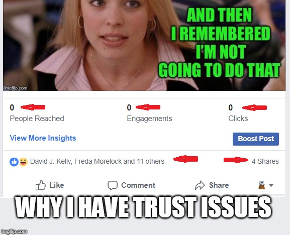 Facebook tracking... | WHY I HAVE TRUST ISSUES | image tagged in facebook,facebook tracking tools,trust issues | made w/ Imgflip meme maker