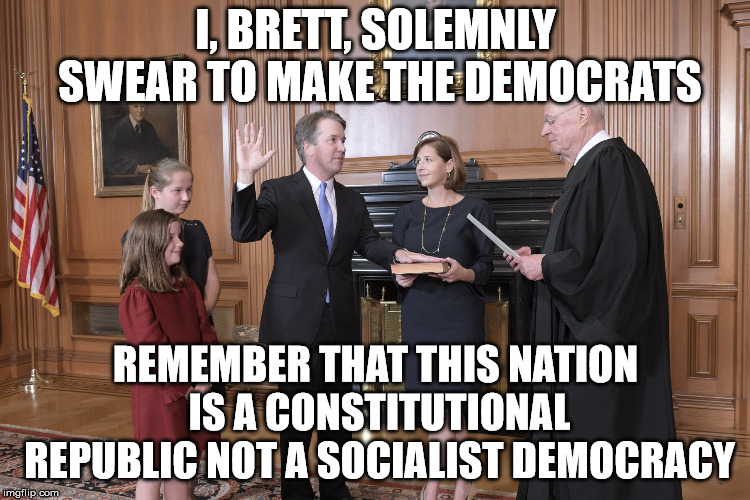 I, BRETT, SOLEMNLY SWEAR TO MAKE THE DEMOCRATS; REMEMBER THAT THIS NATION IS A CONSTITUTIONAL REPUBLIC NOT A SOCIALIST DEMOCRACY | made w/ Imgflip meme maker