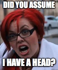 SJW Triggered | DID YOU ASSUME I HAVE A HEAD? | image tagged in sjw triggered | made w/ Imgflip meme maker