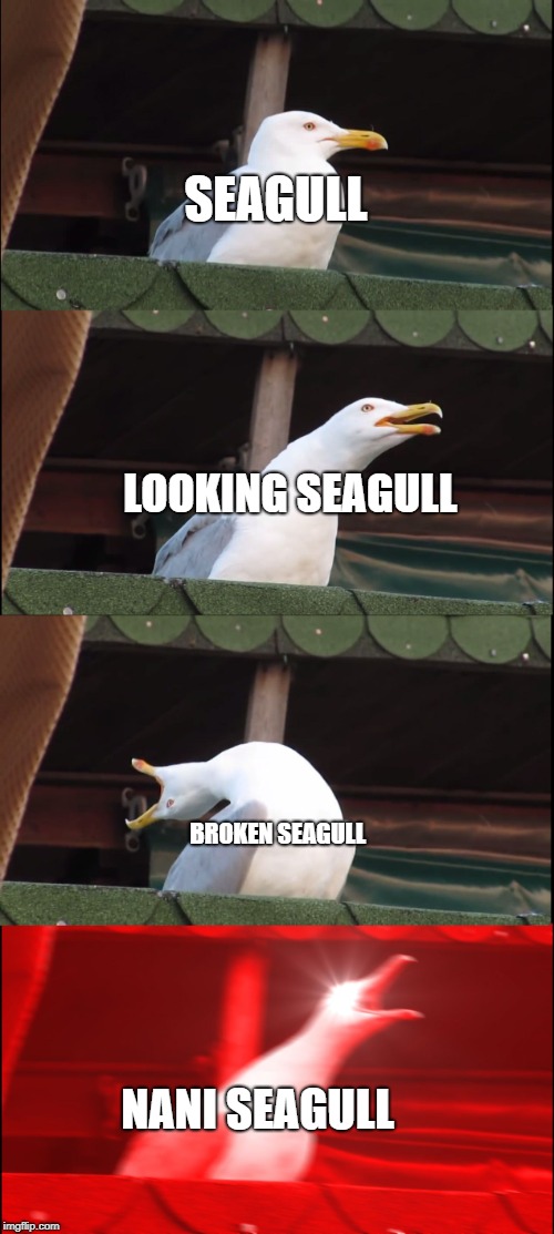 Inhaling Seagull Meme | SEAGULL; LOOKING SEAGULL; BROKEN SEAGULL; NANI SEAGULL | image tagged in memes,inhaling seagull | made w/ Imgflip meme maker
