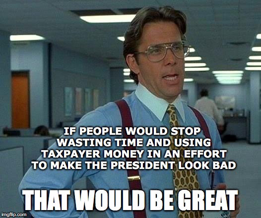 Getting back to work | IF PEOPLE WOULD STOP WASTING TIME AND USING TAXPAYER MONEY IN AN EFFORT TO MAKE THE PRESIDENT LOOK BAD; THAT WOULD BE GREAT | image tagged in memes,that would be great | made w/ Imgflip meme maker
