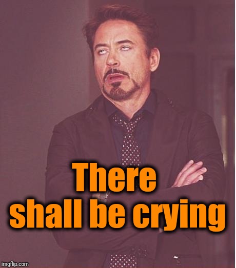 Face You Make Robert Downey Jr Meme | There shall be crying | image tagged in memes,face you make robert downey jr | made w/ Imgflip meme maker