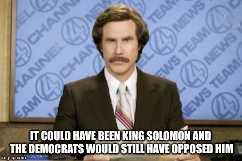 Ron Burgundy Meme | IT COULD HAVE BEEN KING SOLOMON AND THE DEMOCRATS WOULD STILL HAVE OPPOSED HIM | image tagged in memes,ron burgundy | made w/ Imgflip meme maker