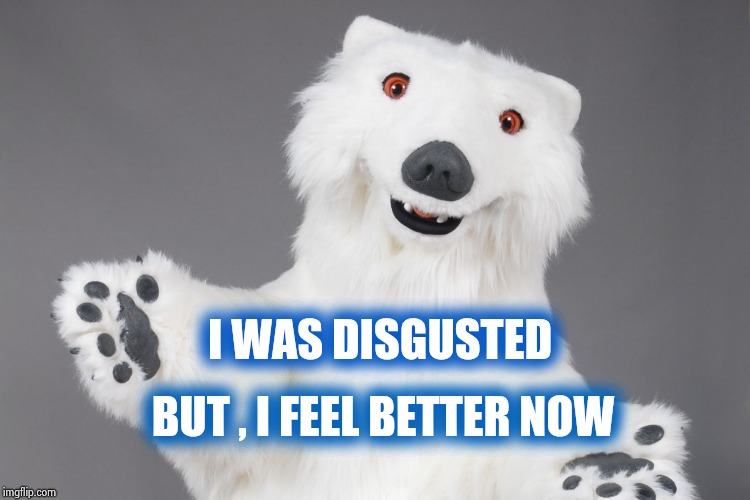 Polar Bear | I WAS DISGUSTED BUT , I FEEL BETTER NOW | image tagged in polar bear | made w/ Imgflip meme maker