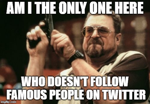 Am I The Only One Around Here Meme | AM I THE ONLY ONE HERE; WHO DOESN'T FOLLOW FAMOUS PEOPLE ON TWITTER | image tagged in memes,am i the only one around here | made w/ Imgflip meme maker