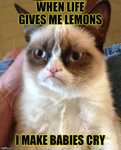Grumpy Cat Weekend Oct 5th-8th (A Socrates and craziness_all_the_way event) | WHEN LIFE GIVES ME LEMONS; I MAKE BABIES CRY | image tagged in memes,grumpy cat,grumpy cat weekend,funny | made w/ Imgflip meme maker