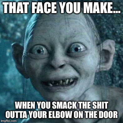 Gollum Meme | THAT FACE YOU MAKE... WHEN YOU SMACK THE SHIT OUTTA YOUR ELBOW ON THE DOOR | image tagged in memes,gollum | made w/ Imgflip meme maker