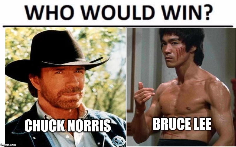 the fight of the century | BRUCE LEE; CHUCK NORRIS | image tagged in who would win,chuck norris,bruce lee | made w/ Imgflip meme maker
