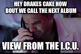HEY DRAKES CAKE HOW BOUT WE CALL THE NEXT ALBUM VIEW FROM THE I.C.U. | made w/ Imgflip meme maker
