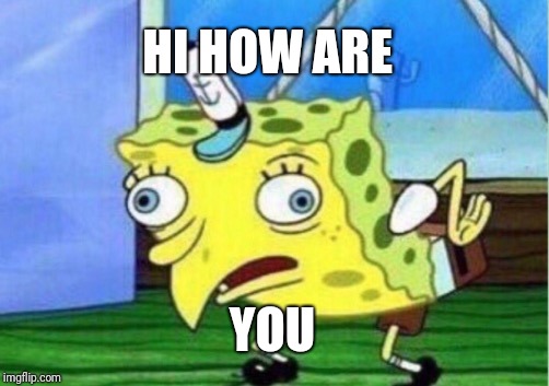 Mocking Spongebob | HI HOW ARE; YOU | image tagged in memes,mocking spongebob | made w/ Imgflip meme maker