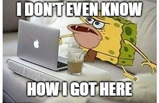 SpongeGar Computer | I DON'T EVEN KNOW HOW I GOT HERE | image tagged in spongegar computer | made w/ Imgflip meme maker