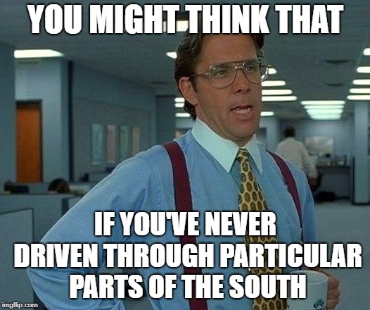 That Would Be Great Meme | YOU MIGHT THINK THAT IF YOU'VE NEVER DRIVEN THROUGH PARTICULAR PARTS OF THE SOUTH | image tagged in memes,that would be great | made w/ Imgflip meme maker