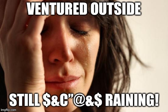 First World Problems Meme | VENTURED OUTSIDE; STILL $&C”@&$ RAINING! | image tagged in memes,first world problems | made w/ Imgflip meme maker