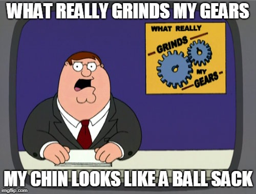 Peter Griffin News Meme | WHAT REALLY GRINDS MY GEARS; MY CHIN LOOKS LIKE A BALL SACK | image tagged in memes,peter griffin news | made w/ Imgflip meme maker