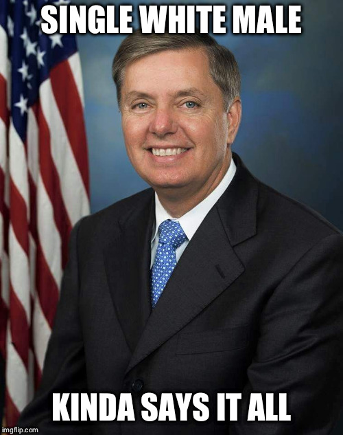 Lindsey Graham | SINGLE WHITE MALE; KINDA SAYS IT ALL | image tagged in lindsey graham | made w/ Imgflip meme maker