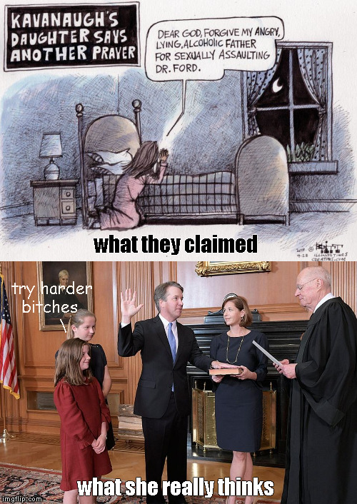 Grinning like a Cheshire Cat | what they claimed; try
harder  bit; ches  \; what she really thinks | image tagged in memes,brett kavanaugh oath,supreme court nomination | made w/ Imgflip meme maker