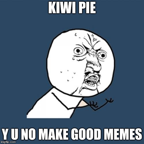 Y U No Meme | KIWI PIE; Y U NO MAKE GOOD MEMES | image tagged in memes,y u no,funny,meme | made w/ Imgflip meme maker