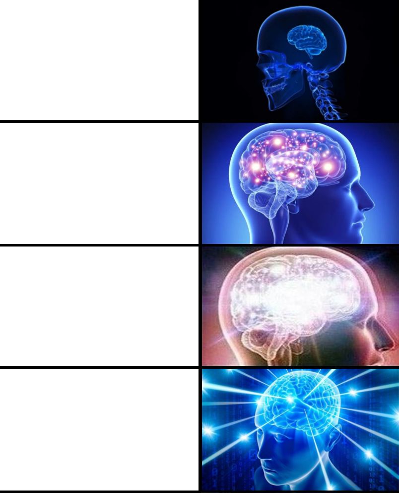 Expanding brain 4 panels Blank Meme Template