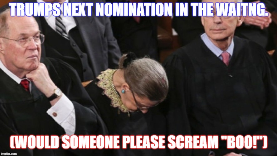 TRUMPS NEXT NOMINATION IN THE WAITNG. (WOULD SOMEONE PLEASE SCREAM "BOO!") | image tagged in ruth | made w/ Imgflip meme maker