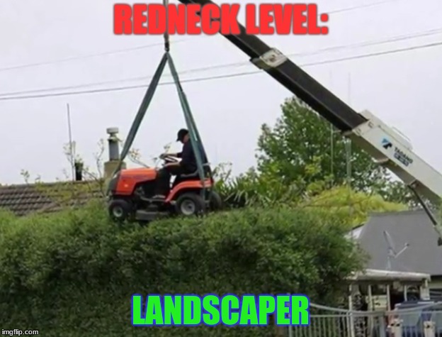 Now I Want Him To Do Mine! | REDNECK LEVEL:; LANDSCAPER | image tagged in memes,funny,redneck,landscaper,lawnmower,extreme stupidity | made w/ Imgflip meme maker