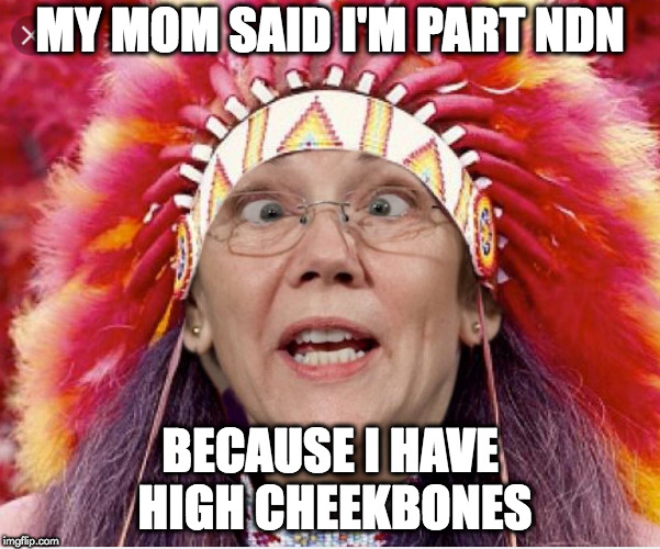 Pocahontas Warren | MY MOM SAID I'M PART NDN; BECAUSE I HAVE HIGH CHEEKBONES | image tagged in pocahontas warren | made w/ Imgflip meme maker