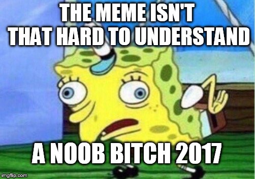 Mocking Spongebob Meme | THE MEME ISN'T THAT HARD TO UNDERSTAND A NOOB B**CH 2017 | image tagged in memes,mocking spongebob | made w/ Imgflip meme maker