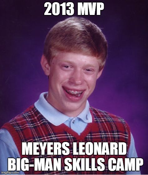 Bad Luck Brian Meme | 2013 MVP MEYERS LEONARD BIG-MAN SKILLS CAMP | image tagged in memes,bad luck brian | made w/ Imgflip meme maker