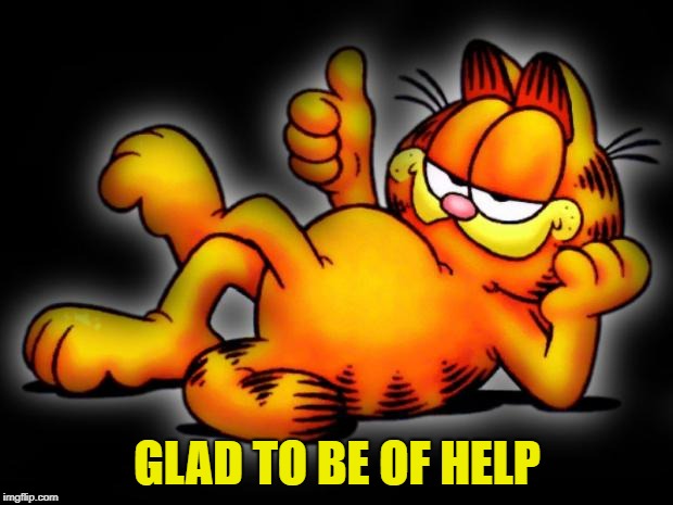 garfield thumbs up | GLAD TO BE OF HELP | image tagged in garfield thumbs up | made w/ Imgflip meme maker