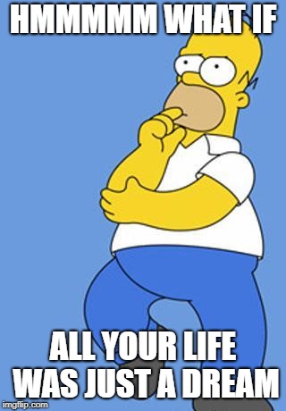 Homer Simpson Thinking | HMMMMM WHAT IF; ALL YOUR LIFE WAS JUST A DREAM | image tagged in homer simpson thinking | made w/ Imgflip meme maker