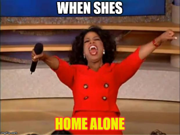 Oprah You Get A | WHEN SHES; HOME ALONE | image tagged in memes,oprah you get a | made w/ Imgflip meme maker