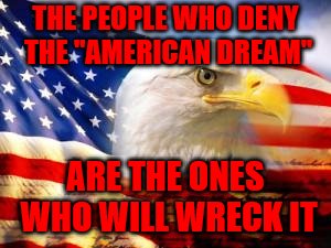 American Flag | THE PEOPLE WHO DENY THE "AMERICAN DREAM"; ARE THE ONES WHO WILL WRECK IT | image tagged in american flag | made w/ Imgflip meme maker