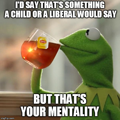 But That's None Of My Business Meme | I'D SAY THAT'S SOMETHING A CHILD OR A LIBERAL WOULD SAY BUT THAT'S YOUR MENTALITY | image tagged in memes,but thats none of my business,kermit the frog | made w/ Imgflip meme maker