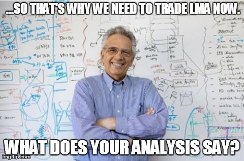 Engineering Professor Meme | ...SO THAT'S WHY WE NEED TO TRADE LMA NOW. WHAT DOES YOUR ANALYSIS SAY? | image tagged in memes,engineering professor | made w/ Imgflip meme maker